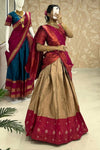 Brown & Maroon Designer Cotton Silk Jacquard Half Lehenga Saree