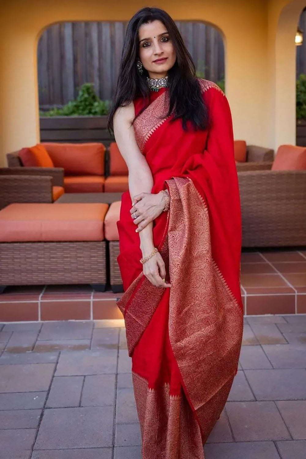 Beautiful Hot Red Soft Silk Saree With Weaving Work