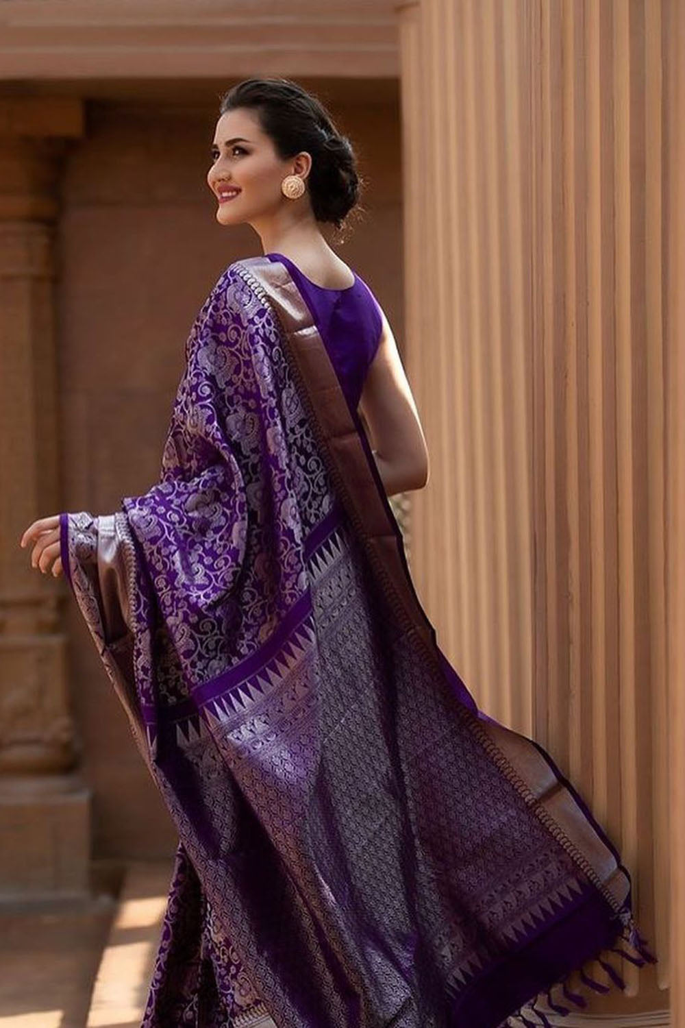 Violet Banarasi Silk Saree With Zari Weaving Work