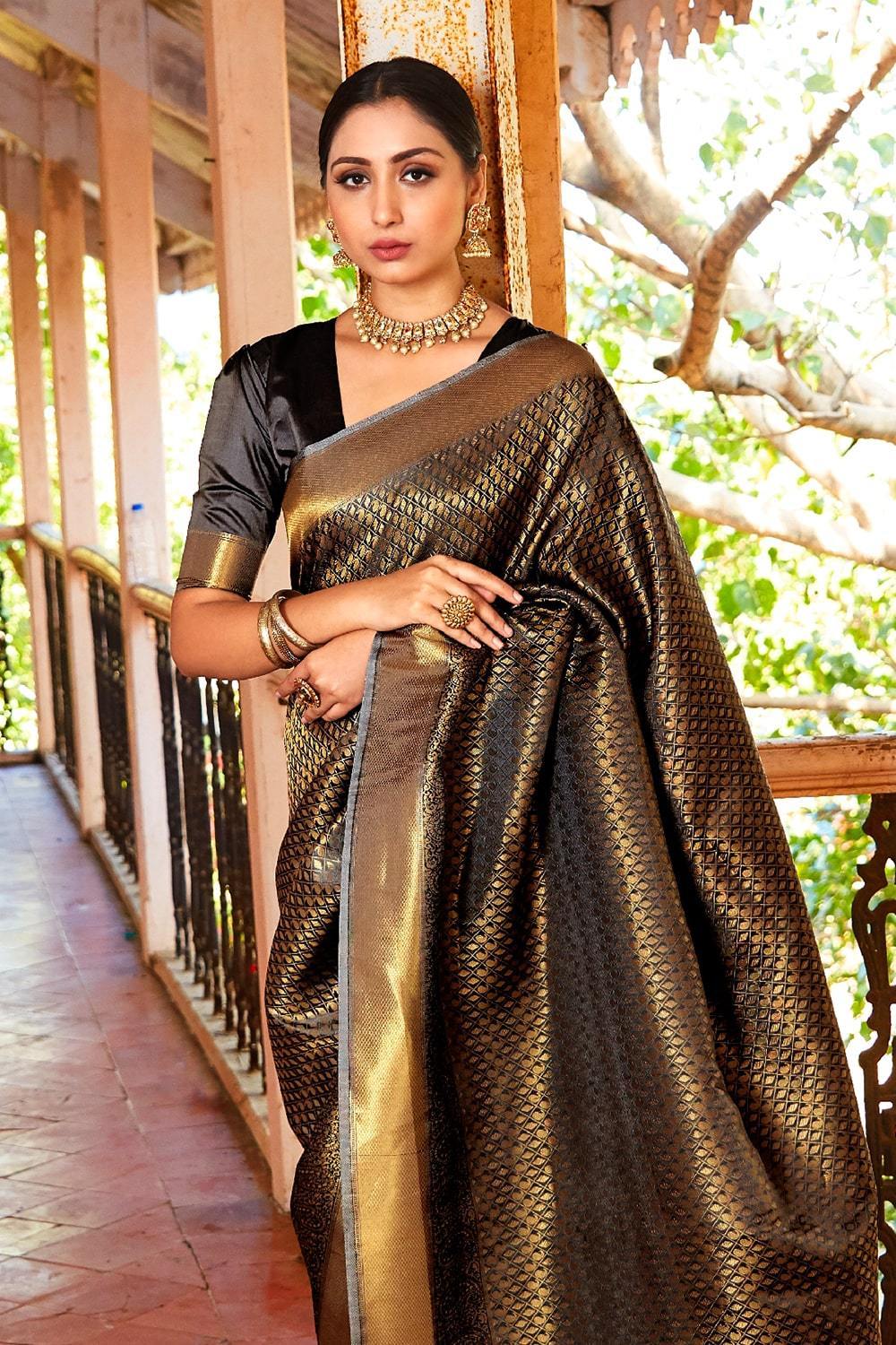 Wedding Shop Woven Zari Silk Black Saree SARV147579