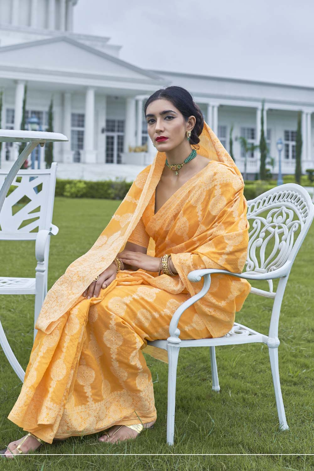 Buy Yellow Drape Habutai Silk Pre-pleated Pant Saree With Blouse For Women  by Vaishali Agarwal Online at Aza Fashions.
