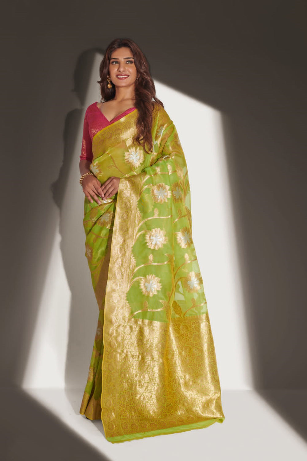 Light Brown And Golden Chiffon Saree | Leemboodi