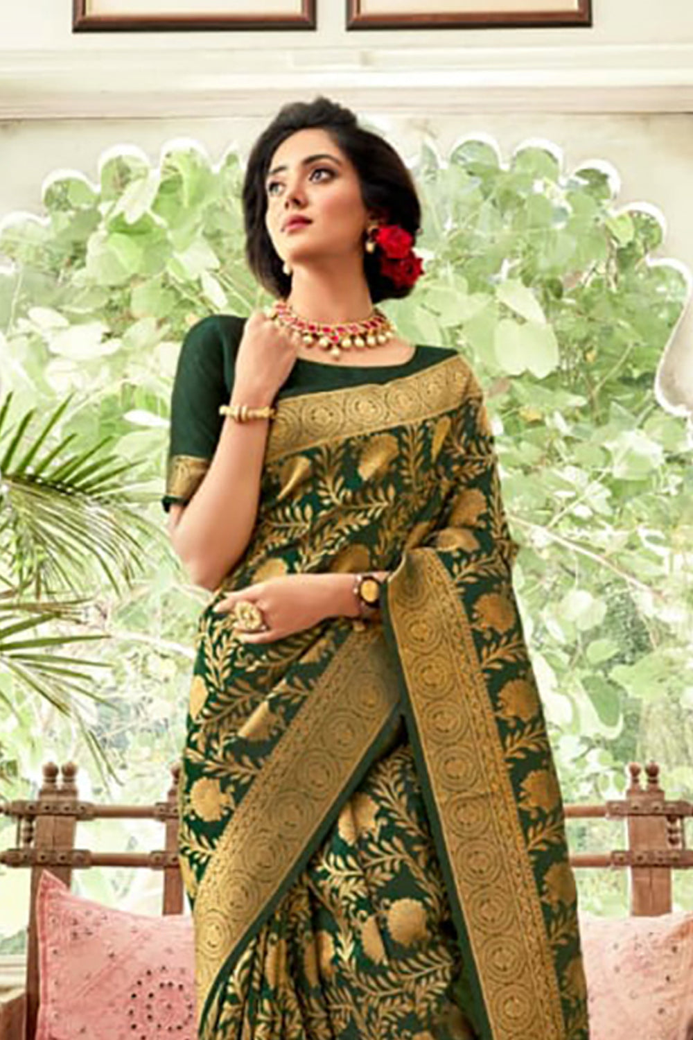 Corn Harvest Green Kanjivaram Saree – MySilkLove