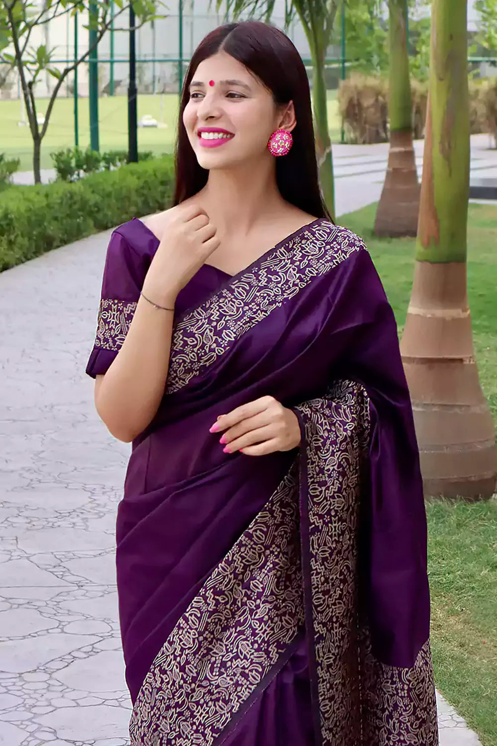 Buy Satrani Poly Silk Purple Color Saree with Blouse piece | sarees for  Women| saree | sarees Online at Best Prices in India - JioMart.