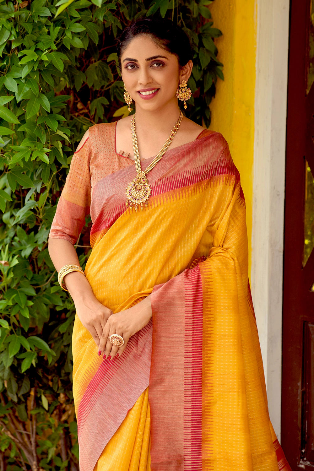 Yellow woven south silk saree with blouse - AASTHA FASHION - 4275315