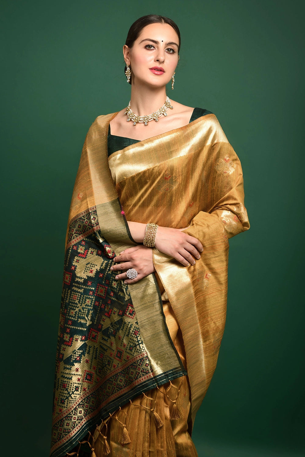 Golden Beige Tussar silk saree – Silk Ethnics