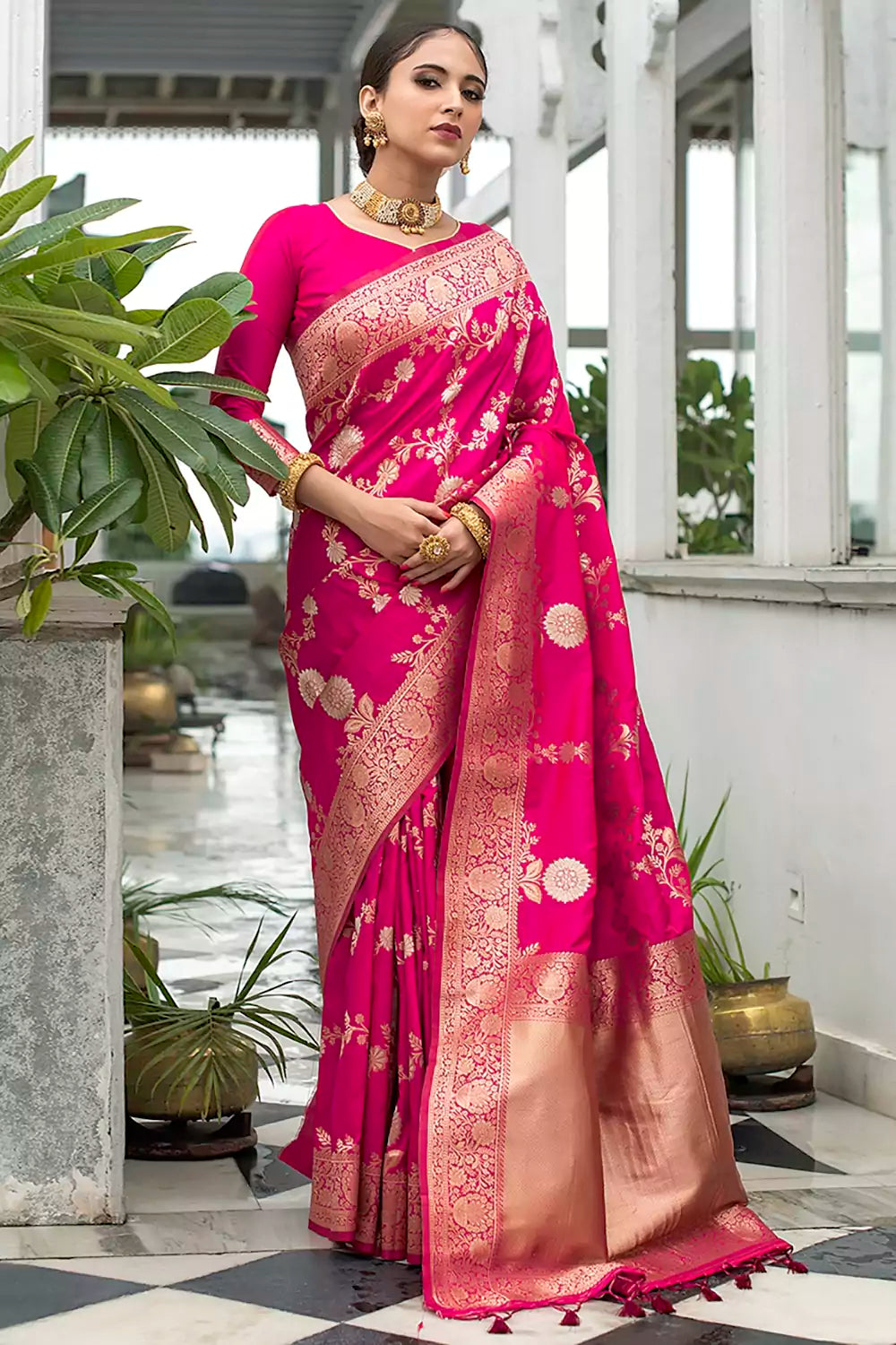 Ethnic Wear Hot Pink Women's Special Designer Kanjivaram Silk Saree –  Kaleendi