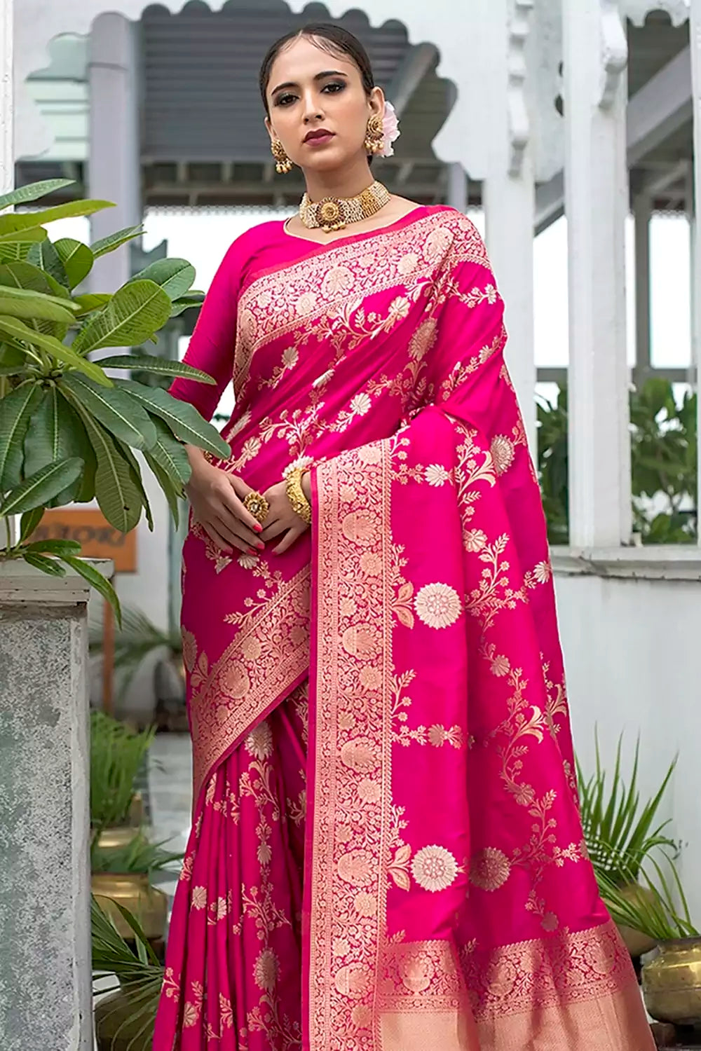 Pink Banarasi Silk Saree In Heavy Pallu 4396SR04