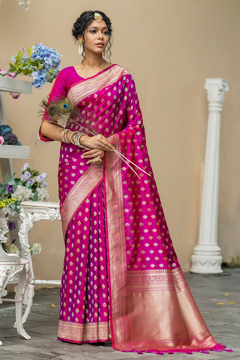 Rani Pink Pure Banarasi Khaddi Georgette Saree - Aura Benaras