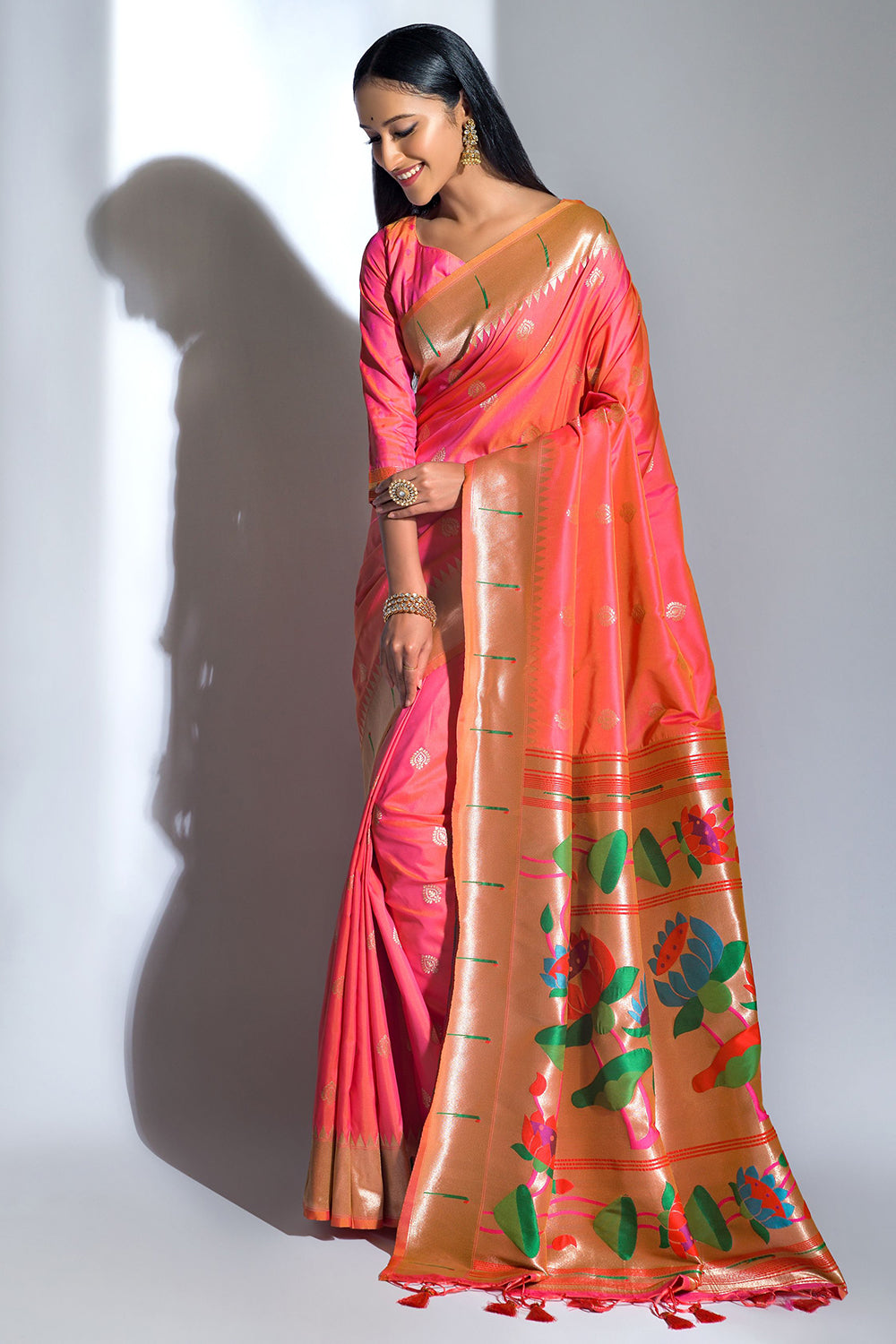 Porsche orange and pink Patola Silk Saree – MySilkLove