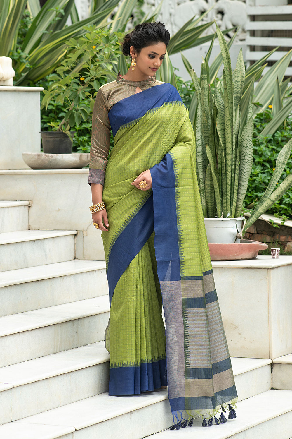 Olive Green Printed Cotton Mulmul Saree, 6.3 m at Rs 500/piece in Jaipur |  ID: 2851759547688