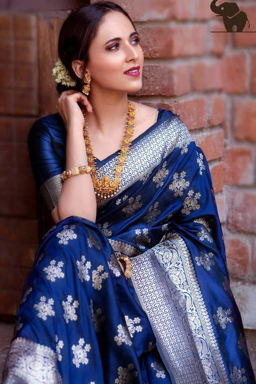 Soft silk blissful night blue colored, designer wear saree