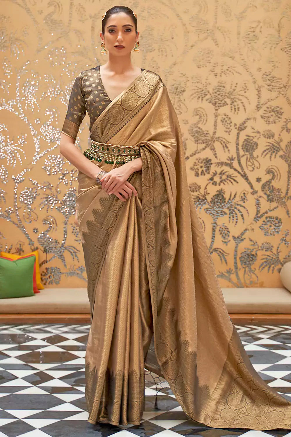 Brown Ready to Wear Stitched Lycra Saree With Heavy Embroidery Multi  Sequins Work Blouse | Saree blouse designs, Fancy sarees, Ready to wear