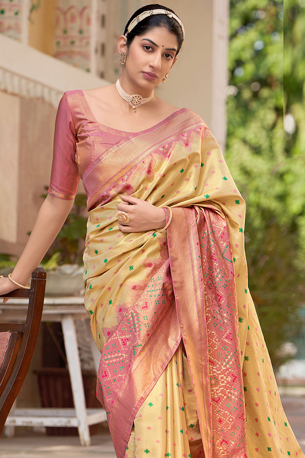 Buy Dark Beige Paithani Printed Silk Saree From Zeel Clothing