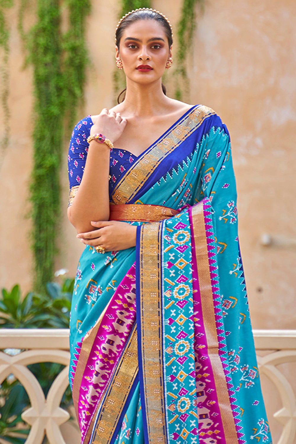 Buy Blue Soft Silk Hand Embroidery Gota Deep V Nargis Saree With Blouse For  Women by Pita Nila Online at Aza Fashions.