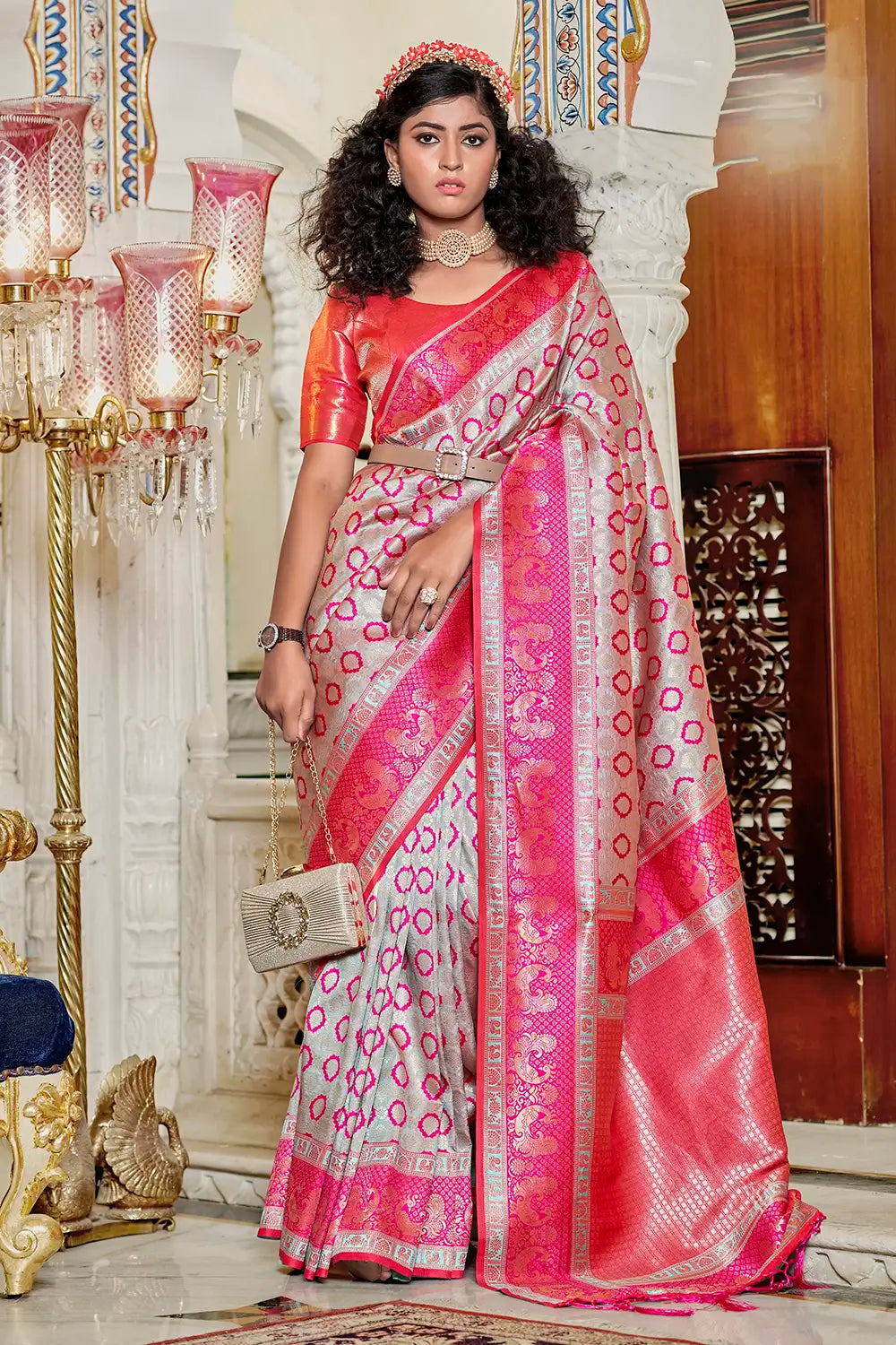 Haseen- Ready to wear saree(Hot pink) – Hafsaad