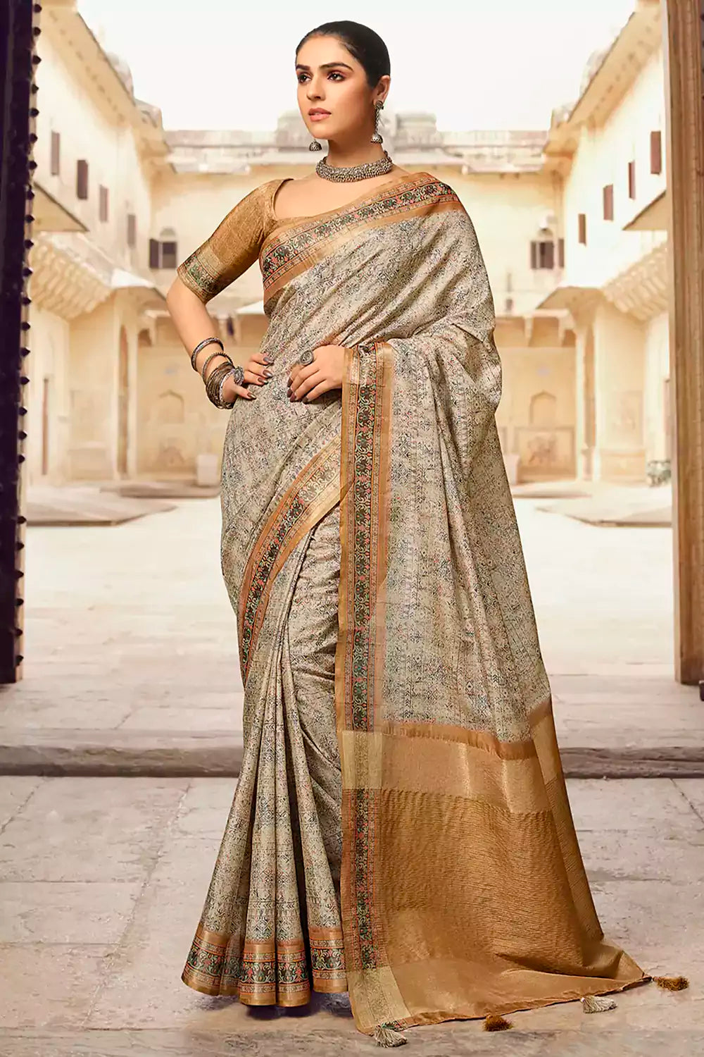 Buy Light Pink Embroidery Work Silk Modern Saree Online