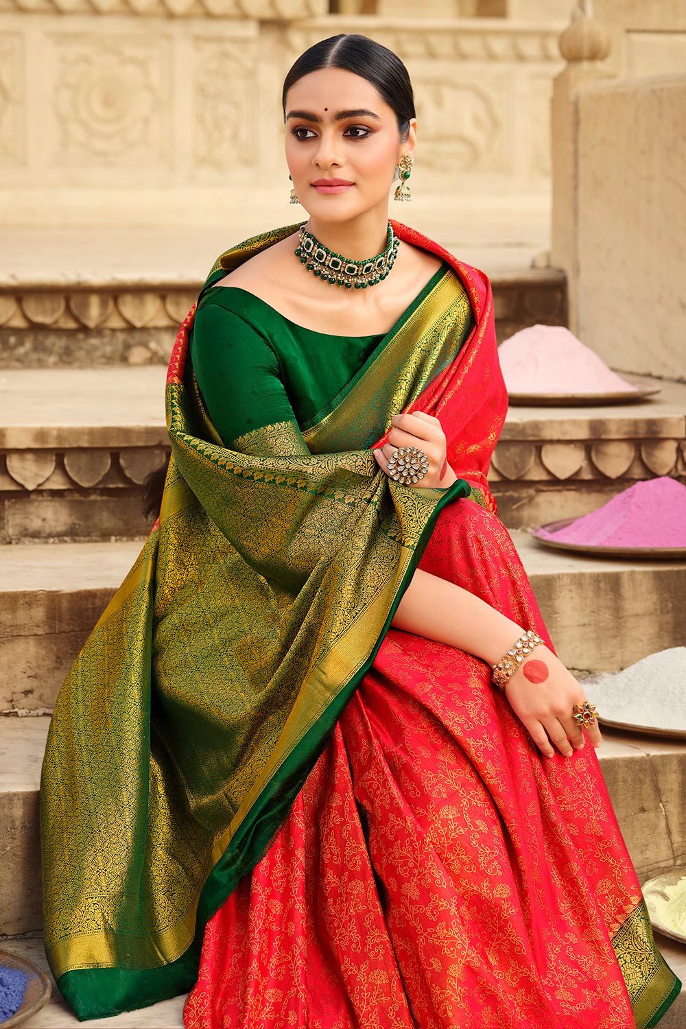 Buy Red And Green Silk Saree In USA, UK, Canada, Australia, Newzeland online