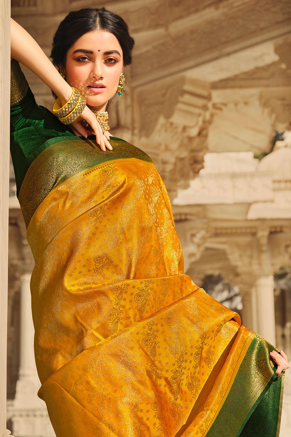 Yellow Chanderi saree with the combination of Madhubani print and blac –  Sujatra