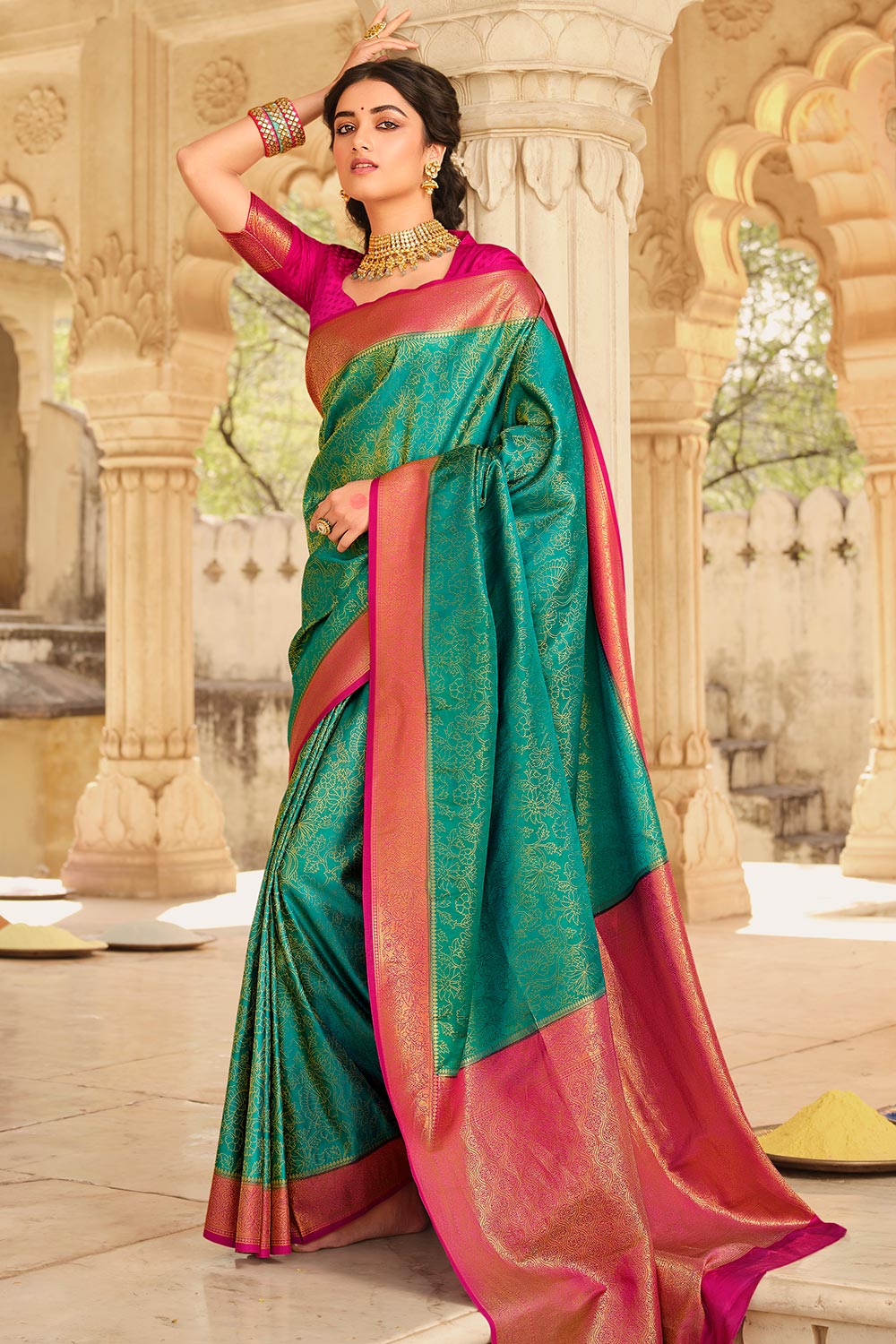 Buy online Parrot Green Banarasi Saree from ethnic wear for Women by  Banarasi Style for ₹3069 at 0% off | 2024 Limeroad.com