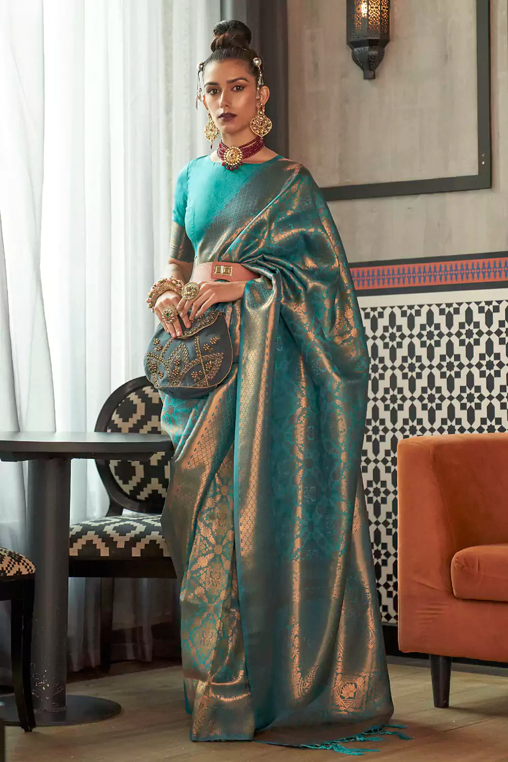 Cyan Color Soothing Casual Wear Chiffon Light Weight Saree