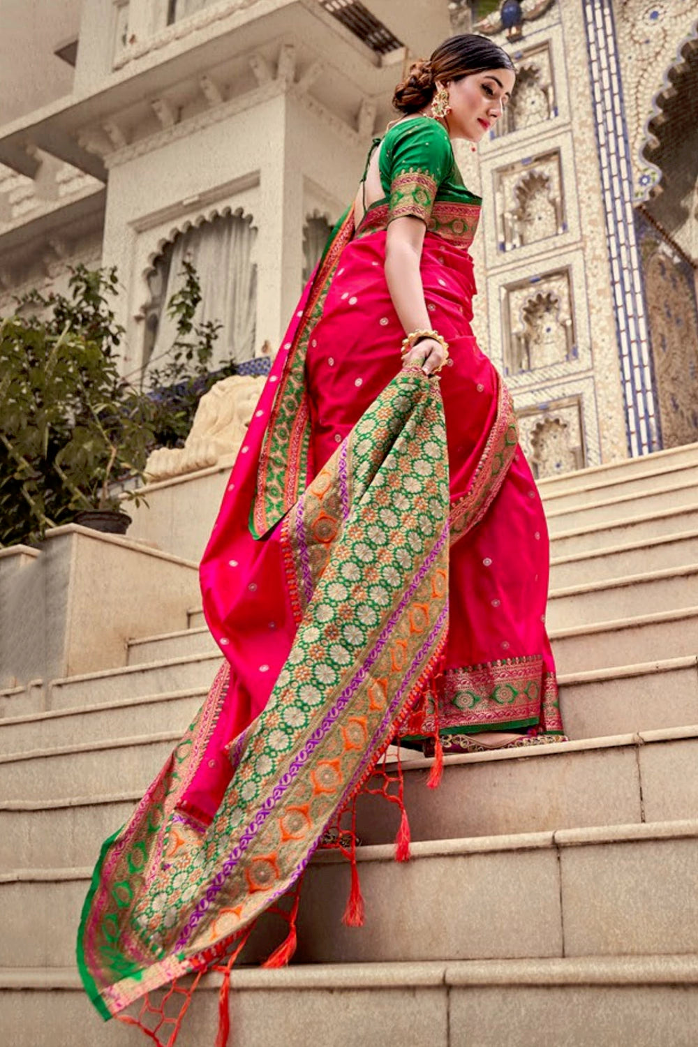 Rani Pink Soft Silk Saree With Zari Weaving Work