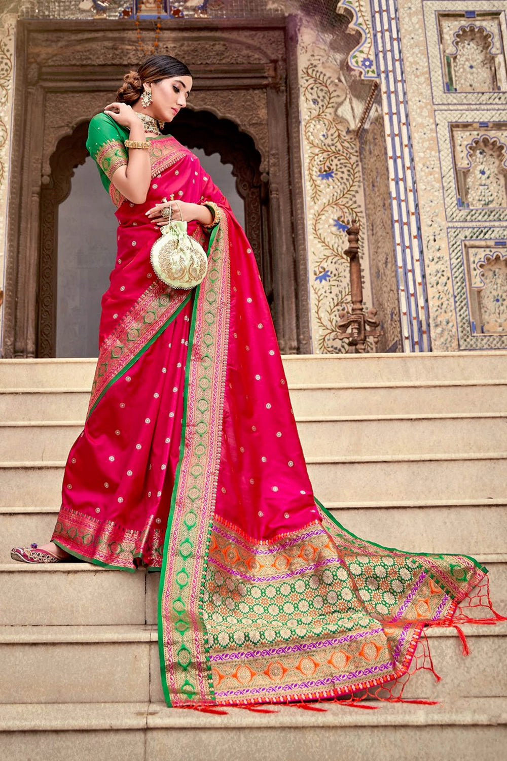 Rani Pink Color Silk Base Saree With Sequins Work