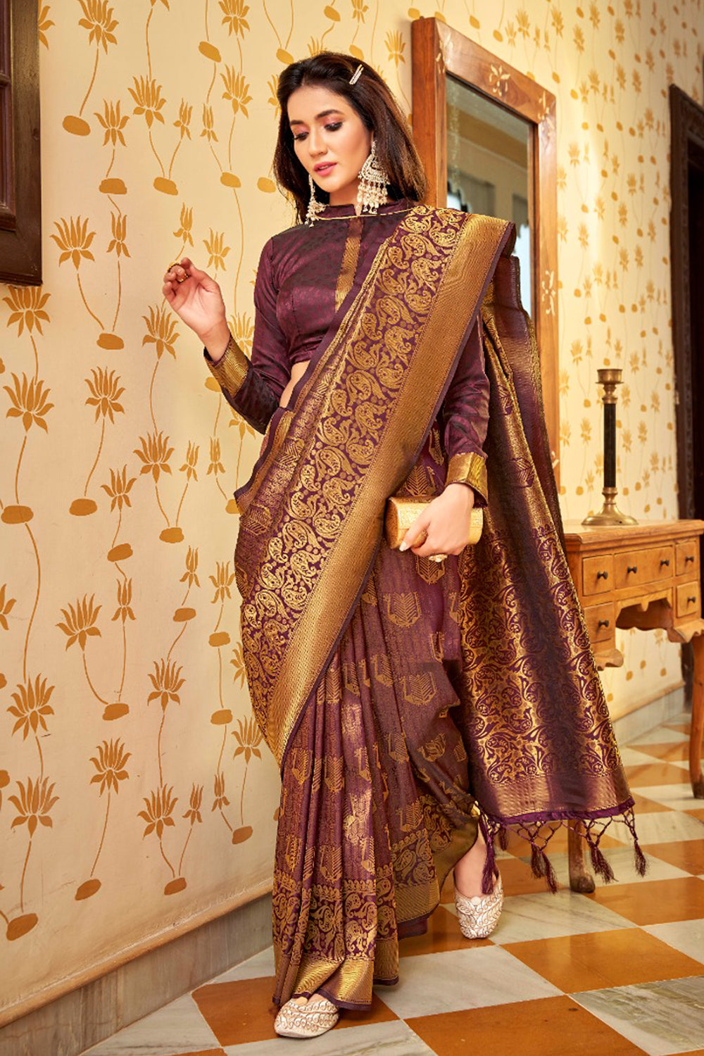 KASHISH - BANARASI SILK SAREE - WINE COLOR – Trendy Touch Boutique