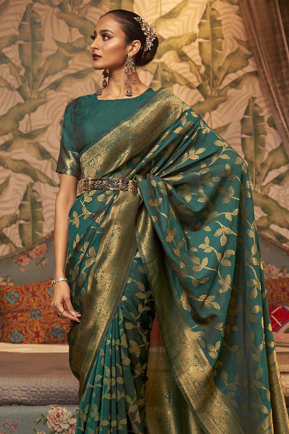 CYAN BLUE ZARI WOVEN TWO TONE BANARASI CHINON SILK SAREE –  zarikaariindia.com