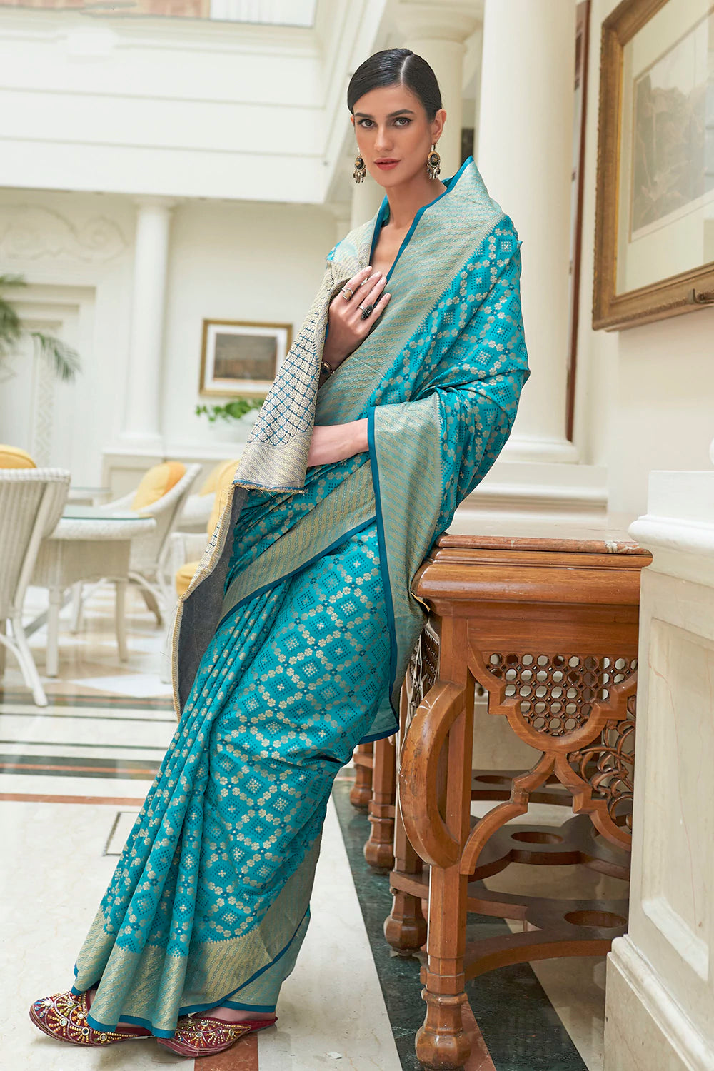 Crepe Hand Embroidered Saree - Dark Sea Blue – Label Aarti Chauhan