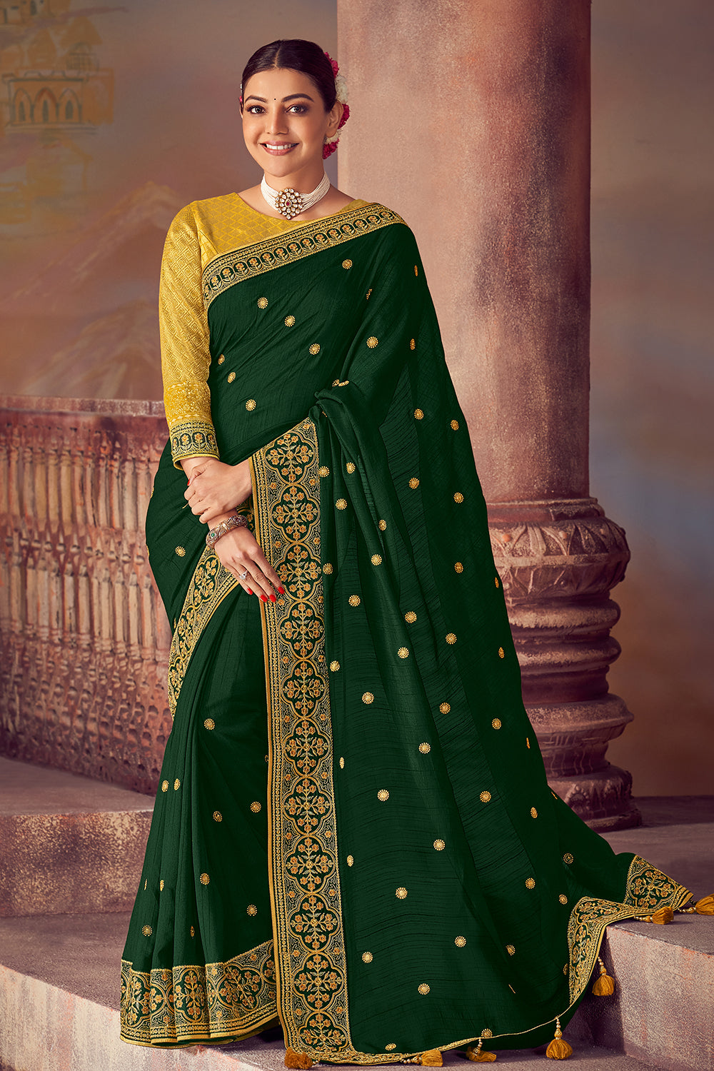 Green Silk Saree With Resham Work 4162SR05