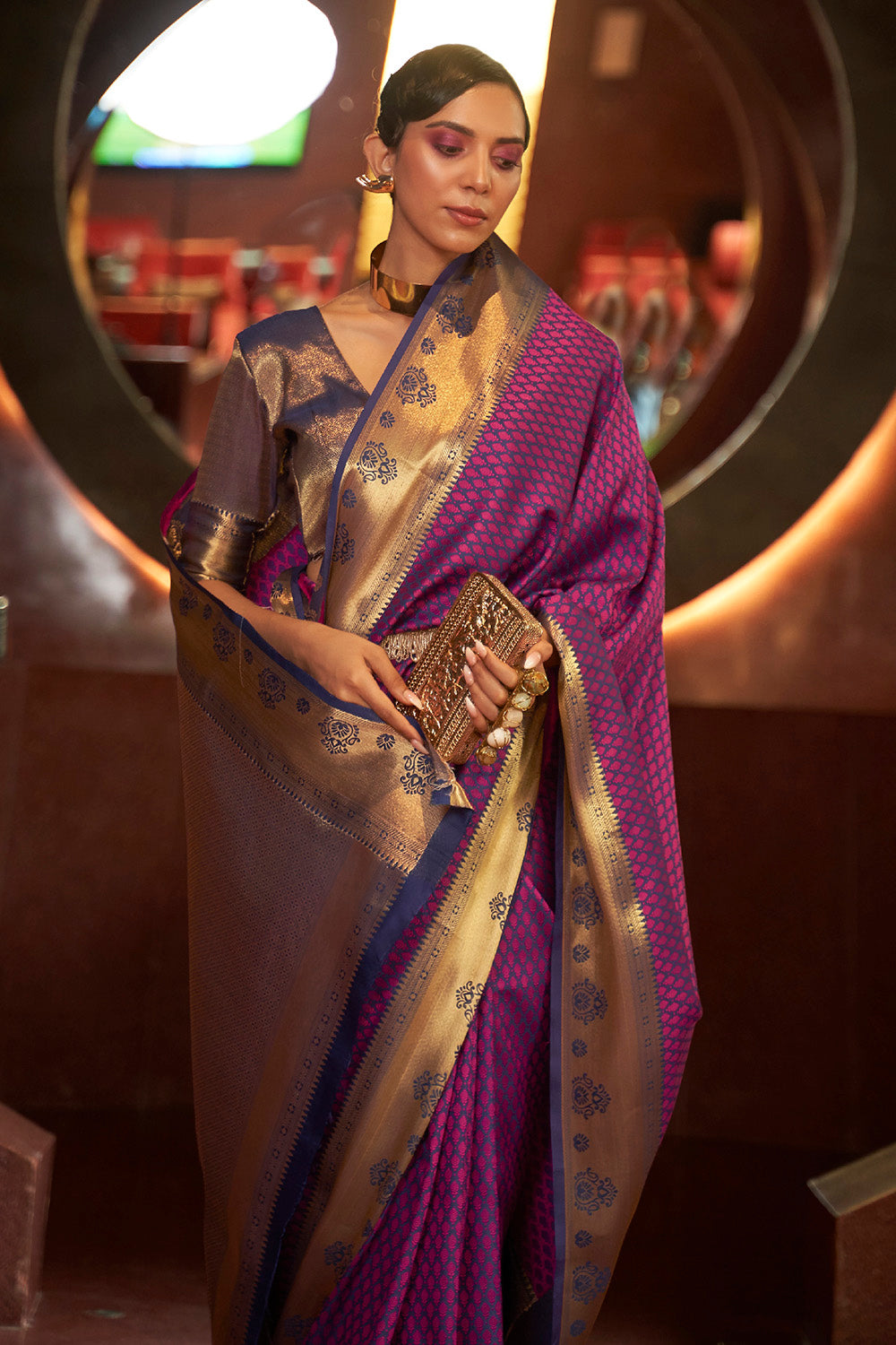 Silk Sarees : Purple soft lichi silk jacquard weaving work ...