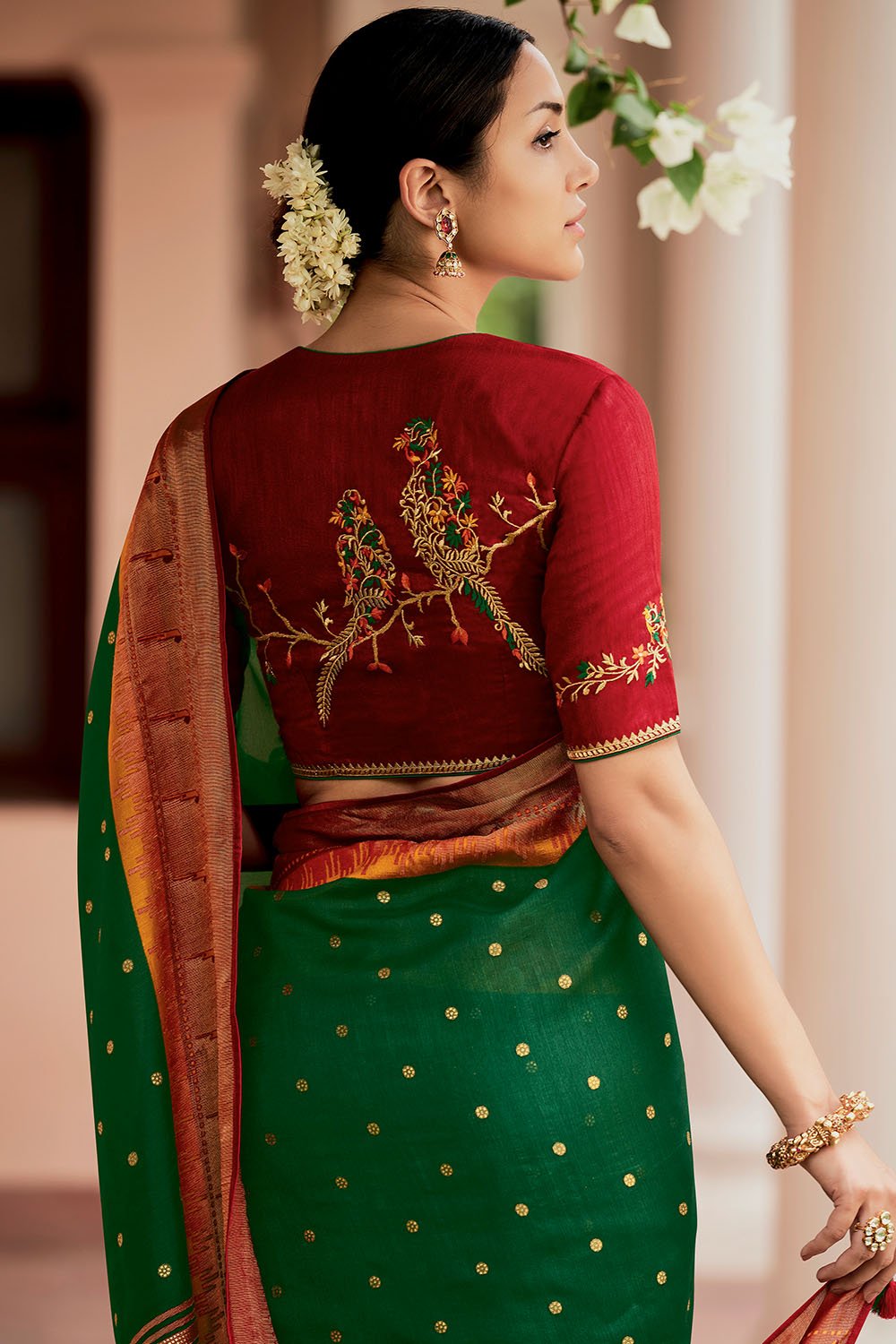 Green Paithani saree with designer blouse – Thath Banaras