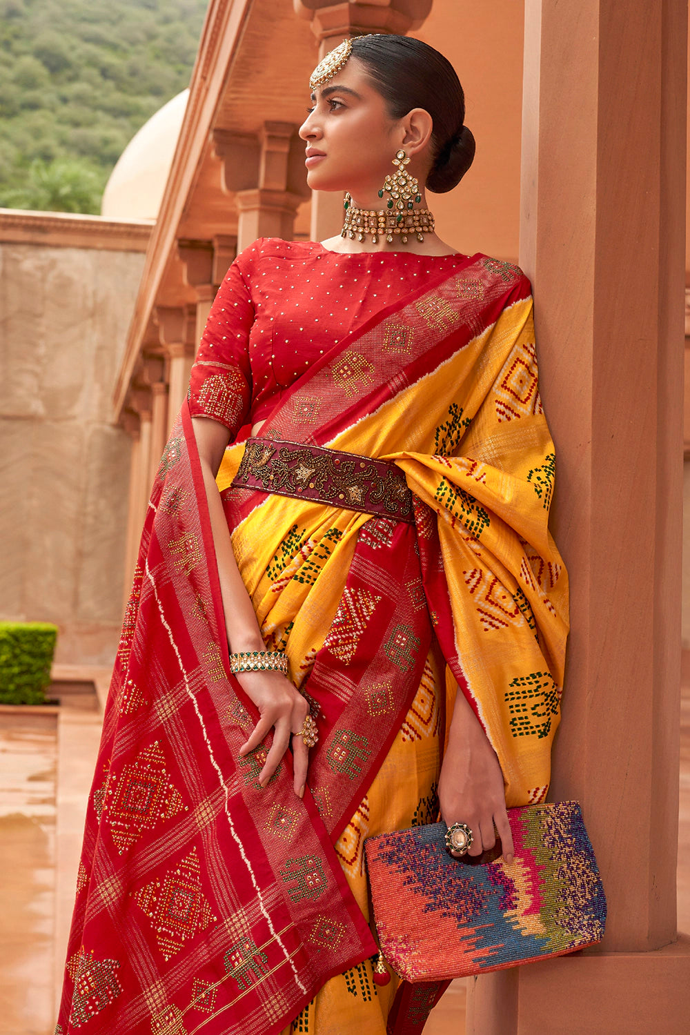 Free Photos - A South Asian Woman Wearing Traditional Attire, Likely A Saree,  And A Yellow Blouse. She Is Adorned With Gold Jewelry, Showcasing The  Beauty Of Her Culture And Heritage. The