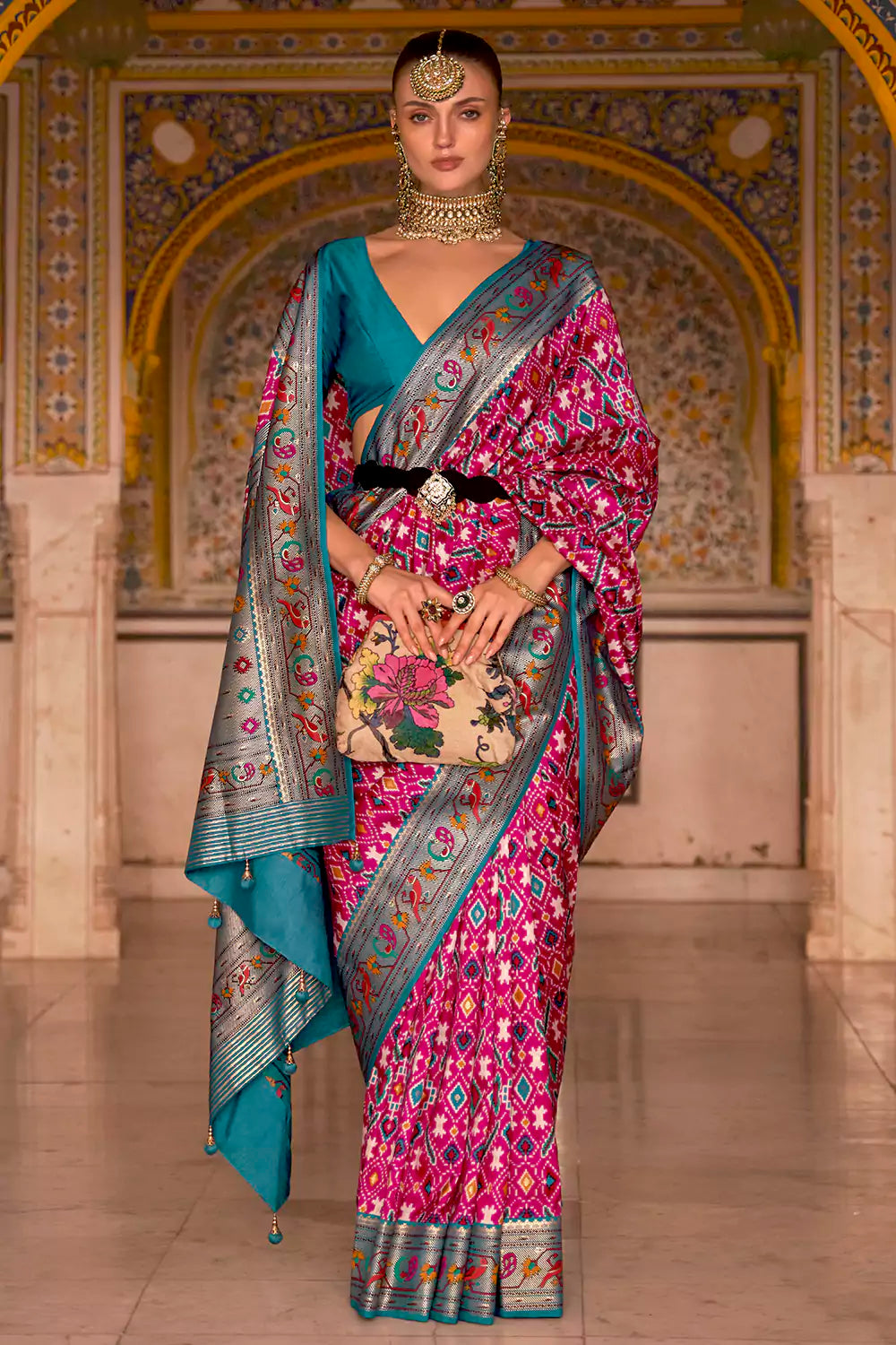 Soft Cyan (Handblock Chiffon Saree) – DiraByDimple