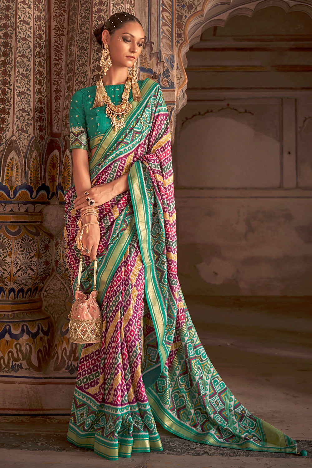 Tapestry Purple and Green Woven Patola Silk Saree – MySilkLove