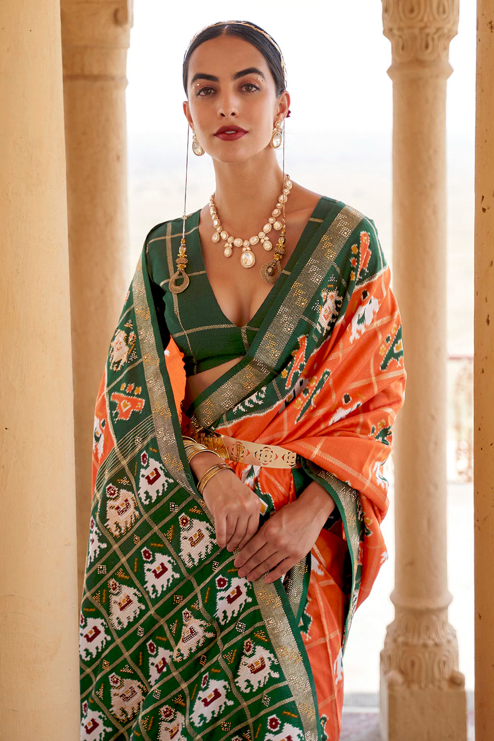 New Patola Design in Silk Fabric with Contrast Pallu – tapee.in