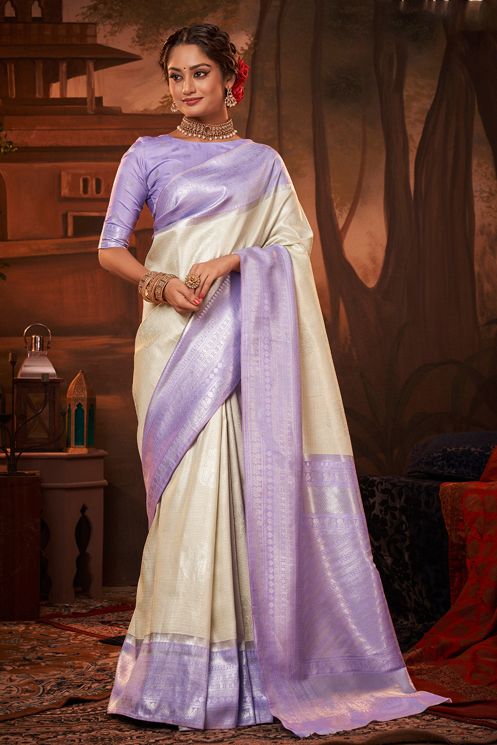 Purple Kanjivaram Silk Handwoven Wedding Festival Heavy Border Saree