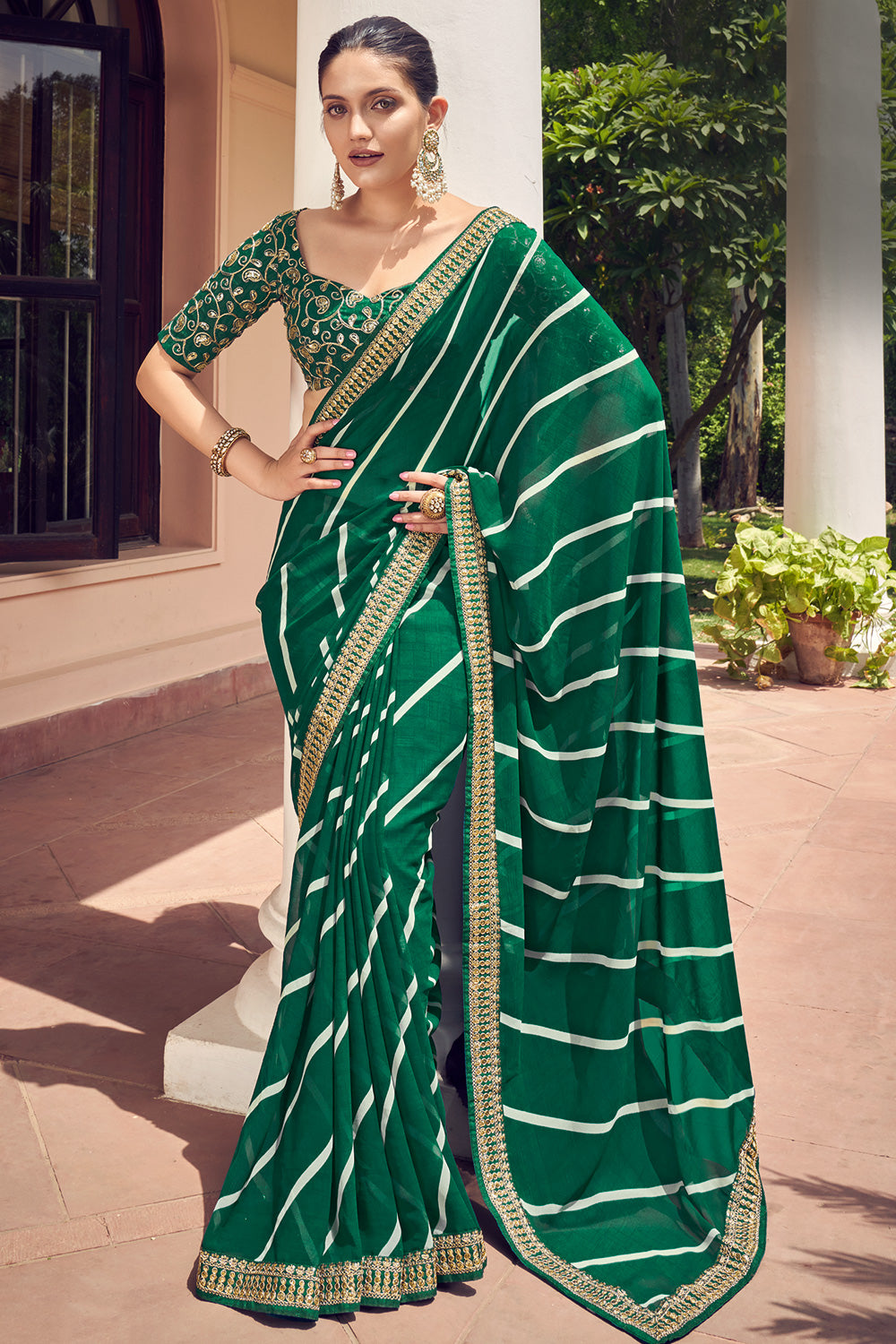 Green Colour Simmer Fabric Partywear Saree - KSM PRINTS - 4159875