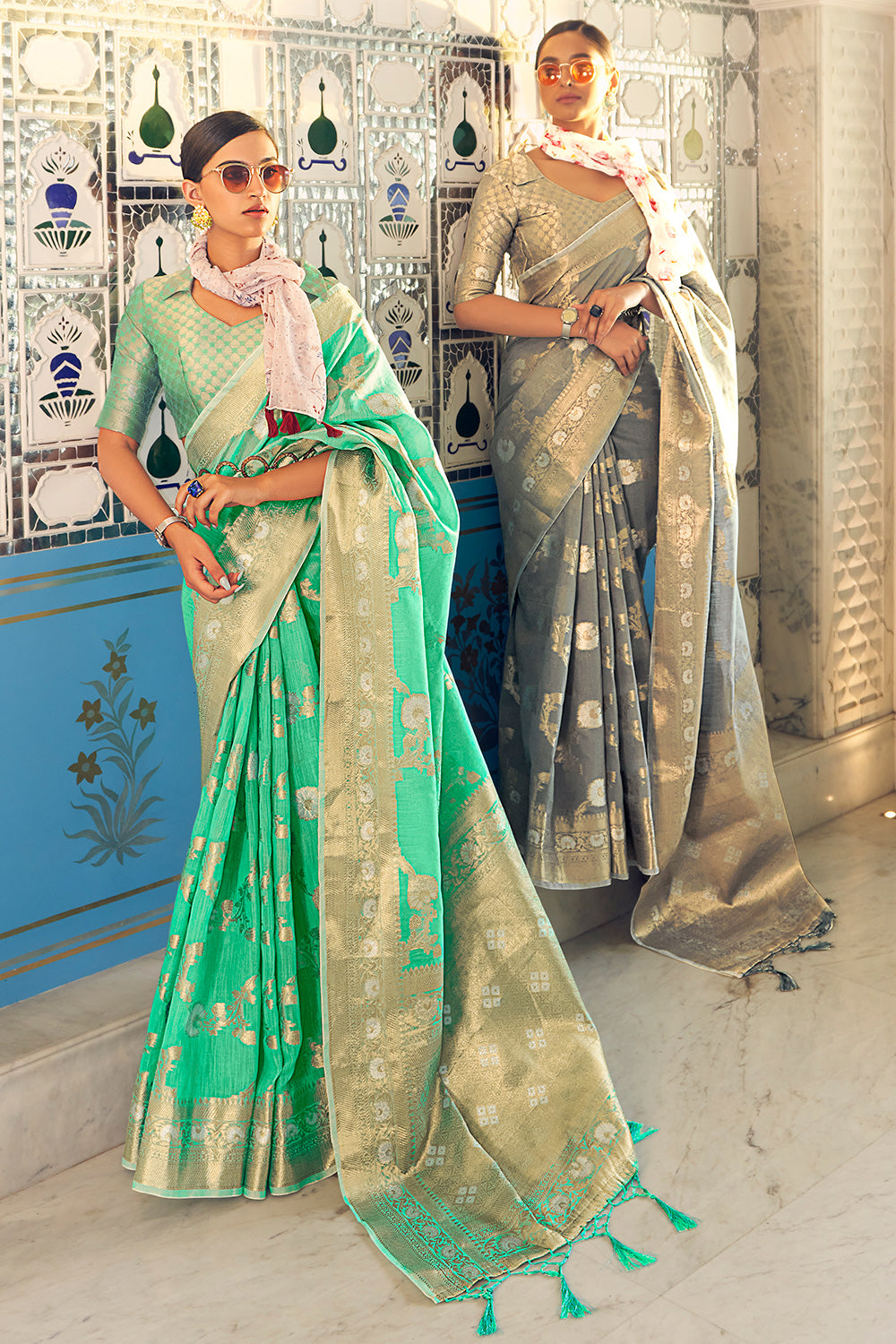 Mint Green Woven Designer Saree With Heavy Embroidered Blouse –  zarikaariindia.com