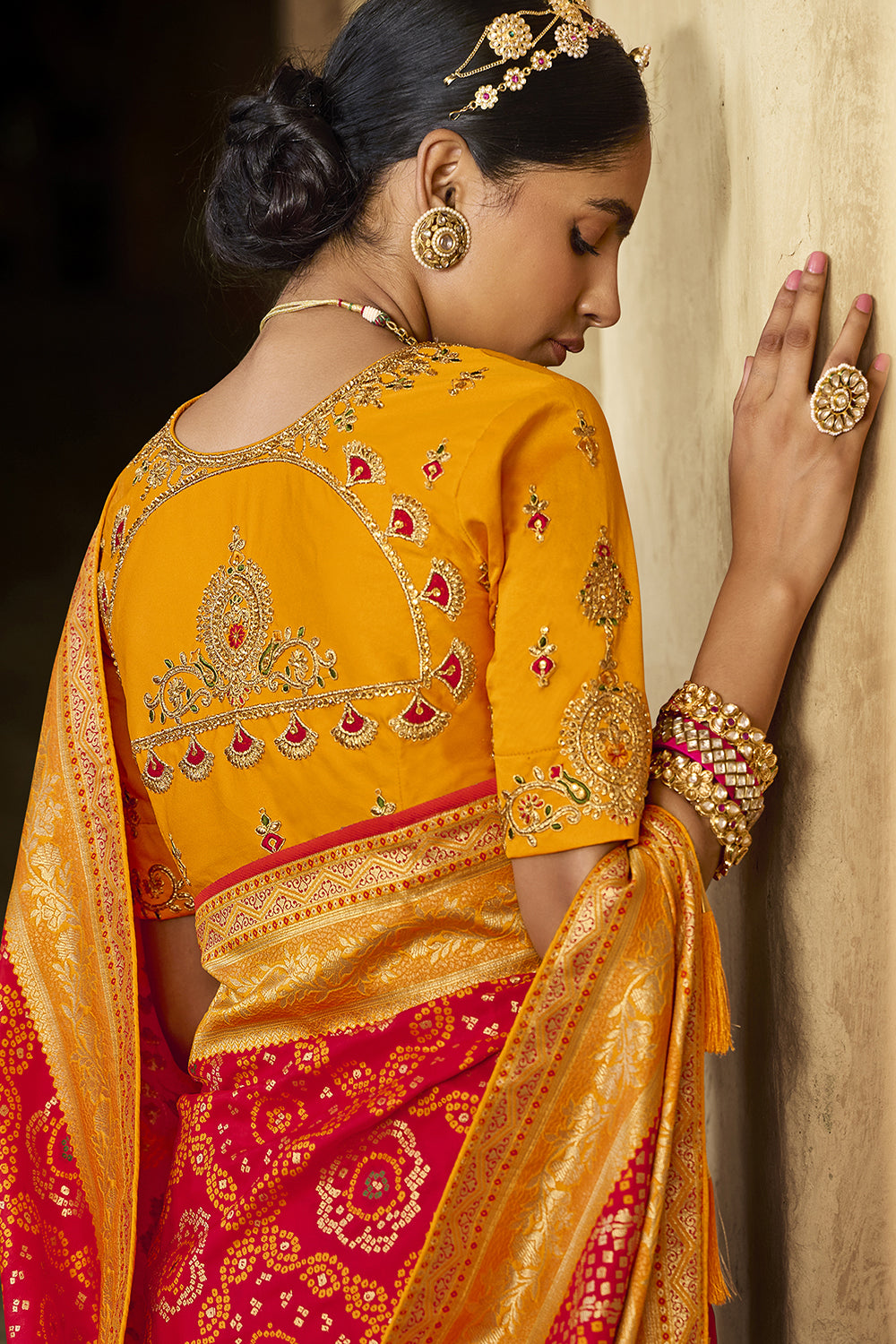 Maroon Saree With Mustard Border and Mustard Blouse | Cash On Delivery  Available, Throughout India