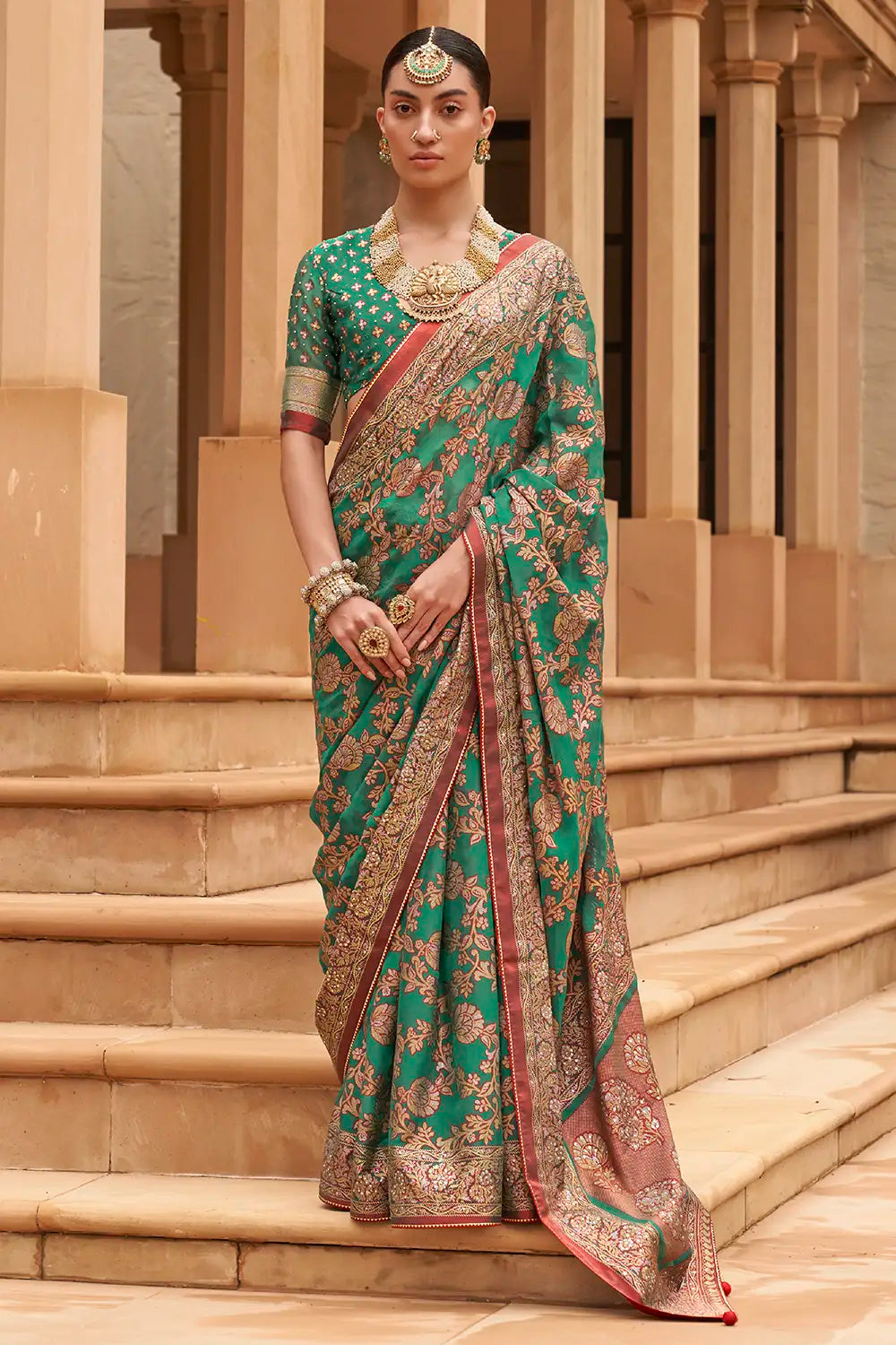 Buy Party Wear Rama Green Sequins Work Art Silk Saree Online From Surat  Wholesale Shop.