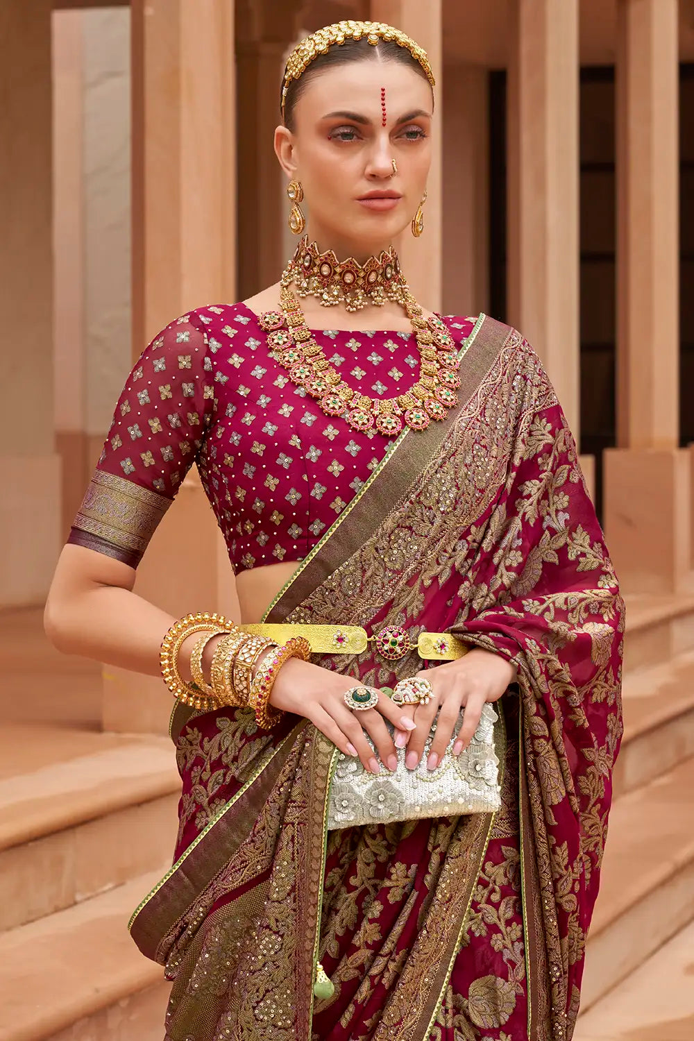 Buy Maroon Bridal Wear Sarees Online for Women in USA