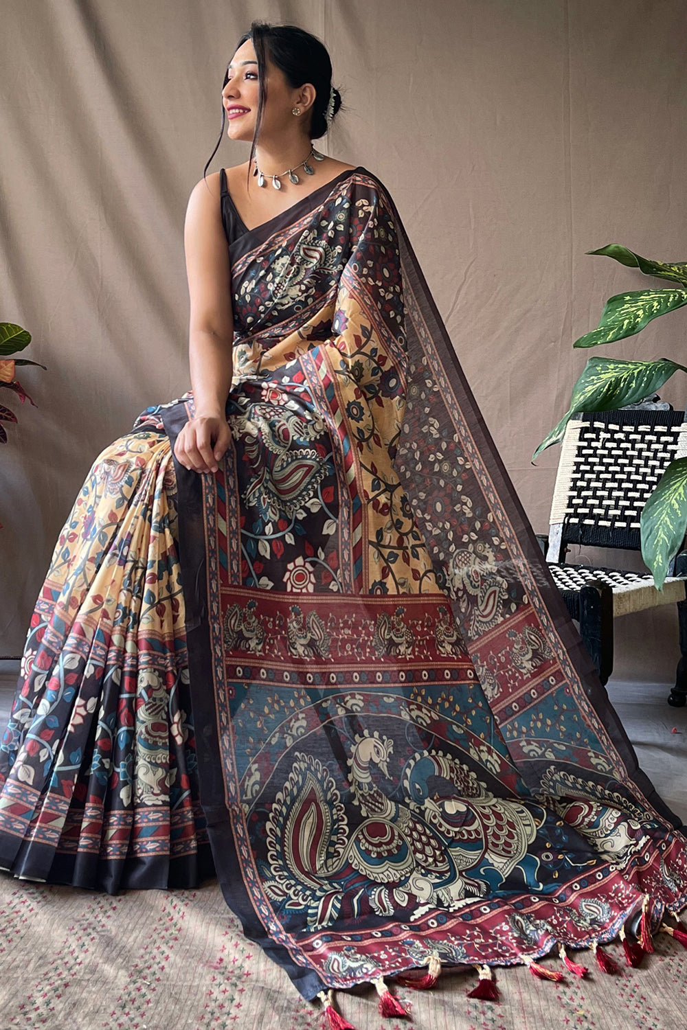 trendy women's Printed Kalamkari saree dvz0002297 - Dvanza.com