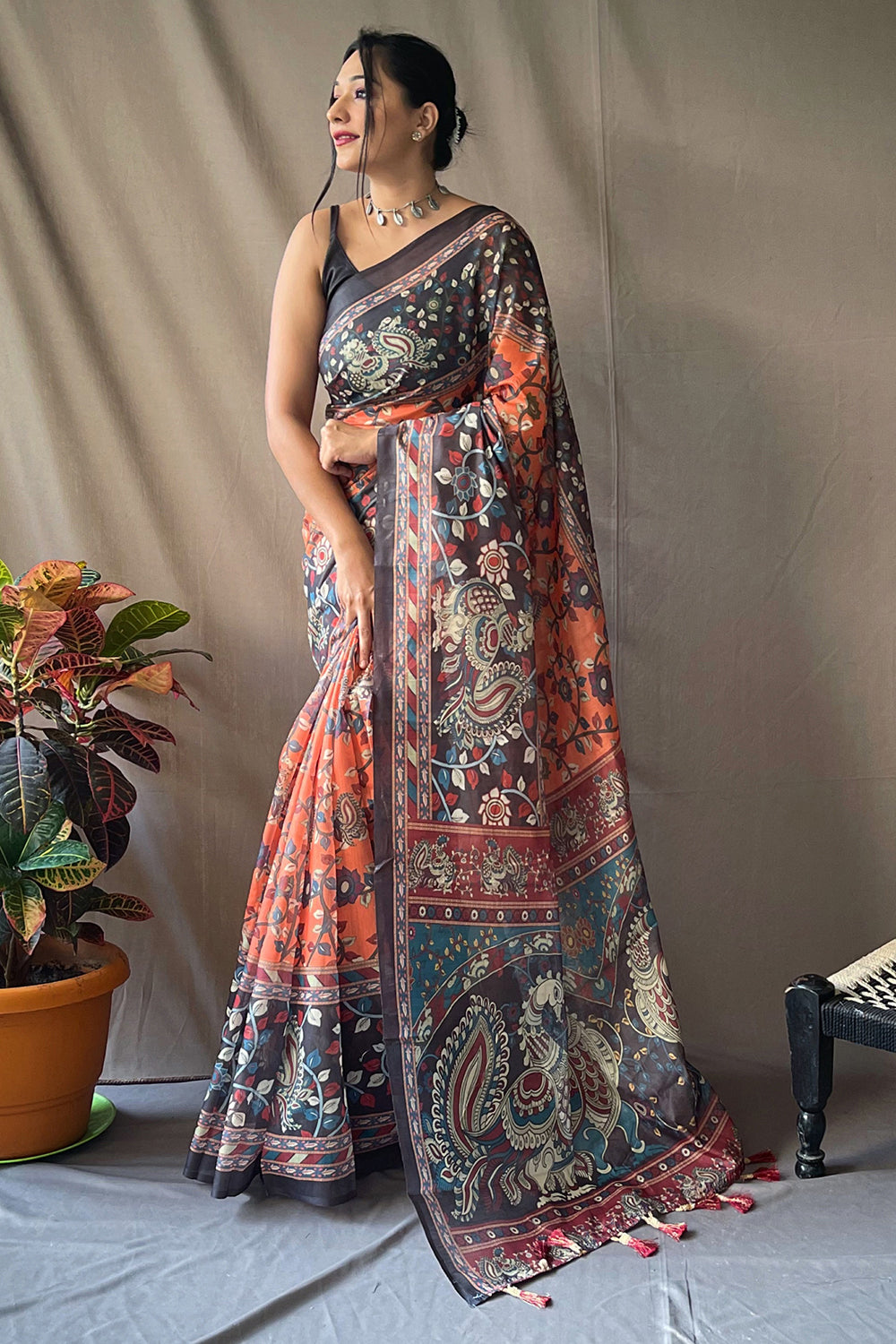 DIGITAL KALAMKARI PRINTED Sarees | Saree designs party wear, Fancy sarees,  Pure chiffon sarees