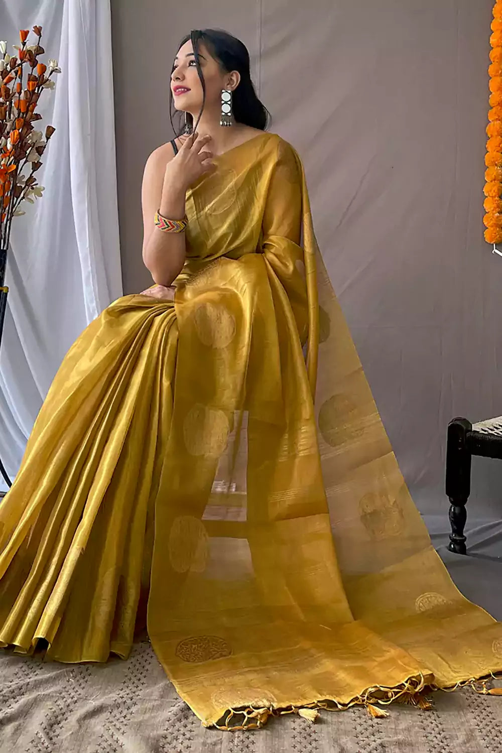 Mustard Yellow Woven Kanjivaram Silk Saree – MySilkLove