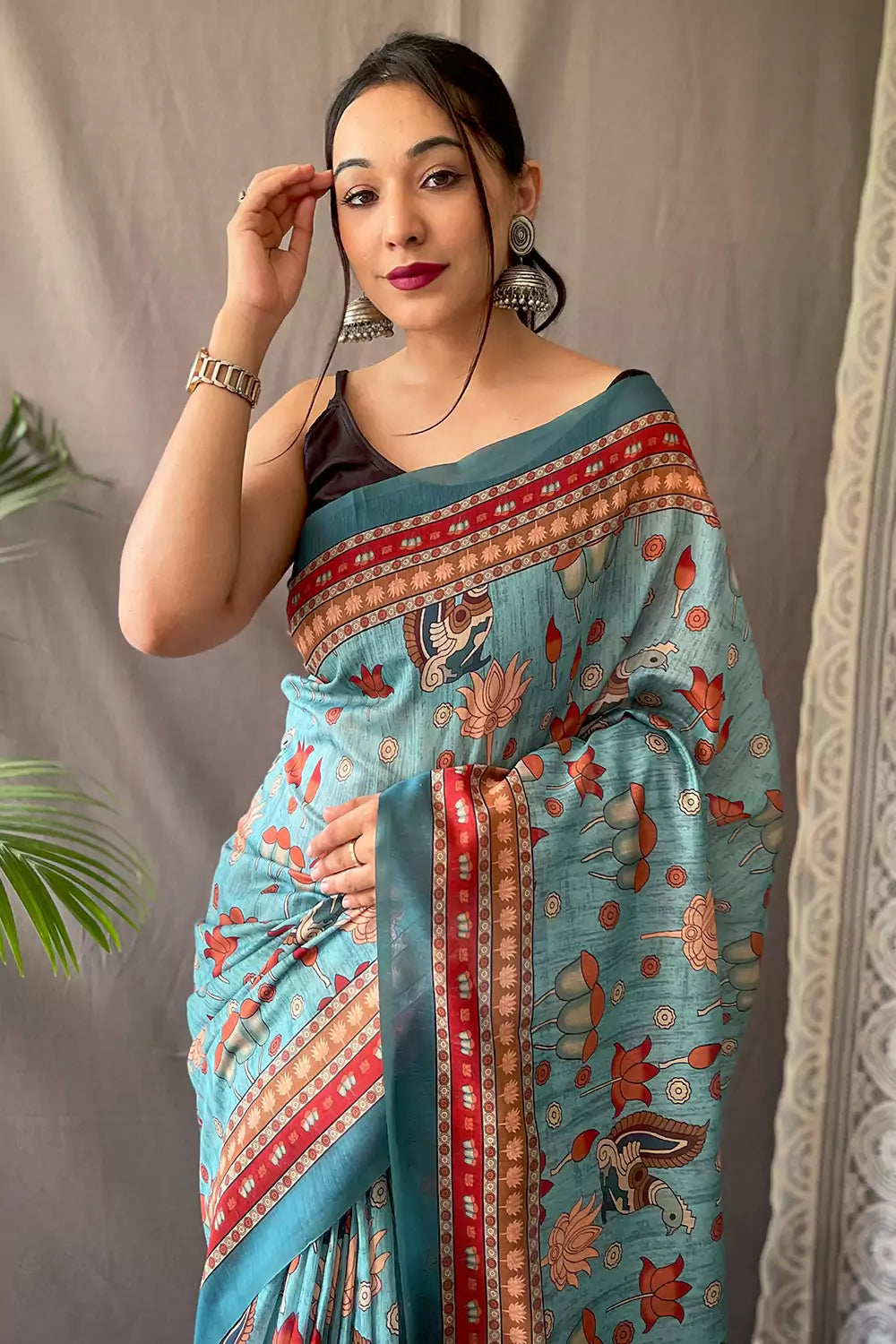 Buy Women's Malai Cotton Printed Saree, Bengal Famous Soft Cotton Block  Printed Saree Without Blouse Piece (Red) at Amazon.in