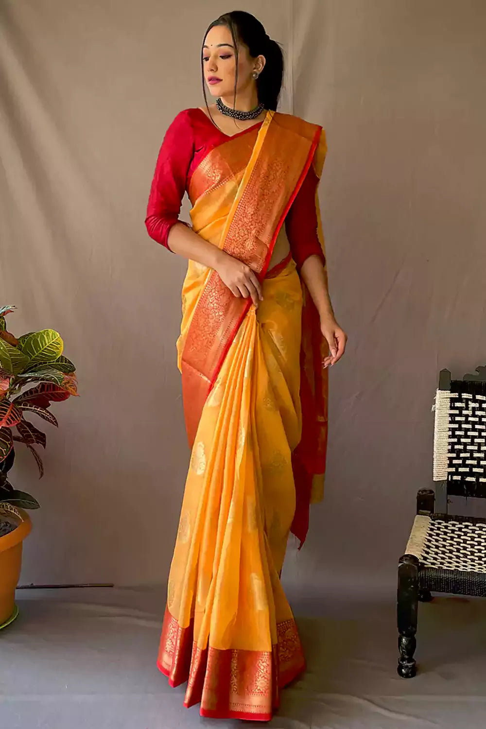 Orange And Yellow Viscose Georgette Designer Bridal Wear Viscose Orange  Yellow Georgette Saree at Rs 6991 in Surat