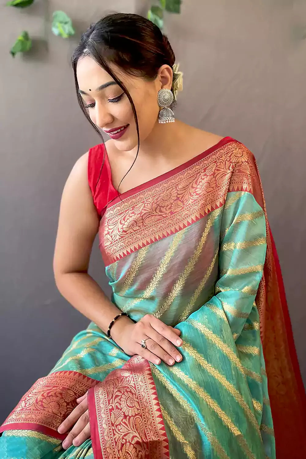 OCEAN BLUE SATIN SAREE WITH BLOOMING NIGHTSKY BLOUSE – Store No.6