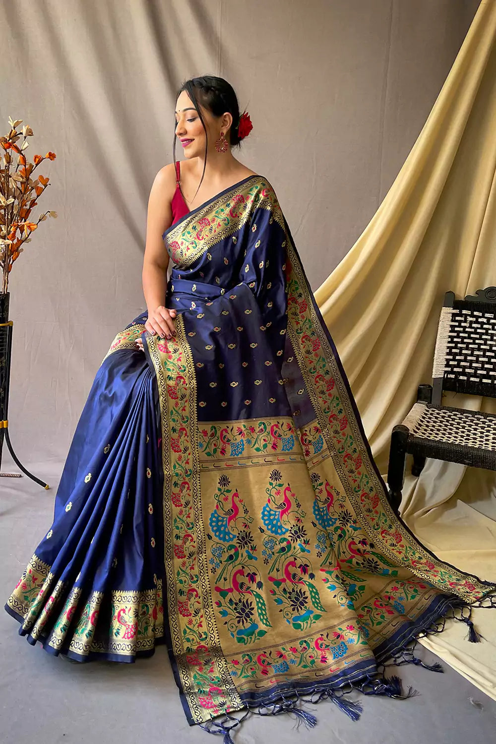 Dark Blue Plain Georgette Saree – Leemboodi